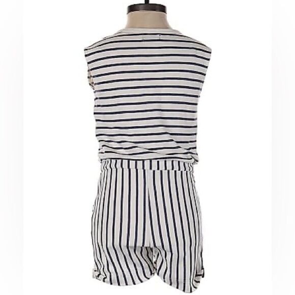 7 for All Mankind Striped Off White Navy Blue Short Romper - Picture 3 of 10